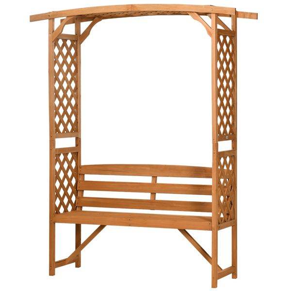 BRG – Outdoor Arbor Arch Garden Bench with Pergola Trellis Top for Vines, Hanging Plants, Weddings & Backyard Décor - BRG | Backyard Raise & Grow - arbor garden bench, backyard furniture, easy assembly bench, fir wood bench, garden seating, hanging plant bench, outdoor bench, pergola bench, trellis bench, wedding garden decor
