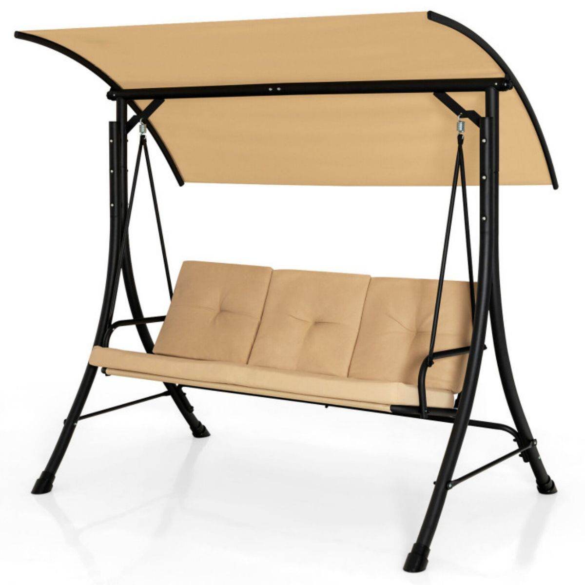 3-Seat Outdoor Porch Swing with Adjustable Canopy and Cushions â Heavy-Duty Steel Frame, 800 lb Capacity | BRG - BRG | Backyard Raise & Grow - 3-person swing, canopy swing, cushioned swing, garden swing, outdoor seating, patio swing, porch swing, steel frame swing