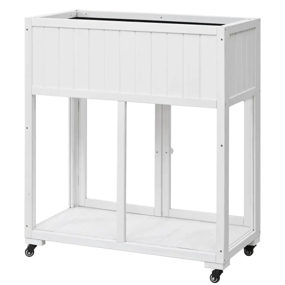 TOPMAX Patio 35.4''x17.7''x37.4'' Mini Wood Cold Frame, Compact 2 Doors Garden Greenhouse with Wheels, Raised Bed with Liner | BRG - BRG | Backyard Raise & Grow - balcony garden, cold frame, compact greenhouse, fir wood greenhouse, mini greenhouse, patio cold frame, raised garden bed, wheeled planter