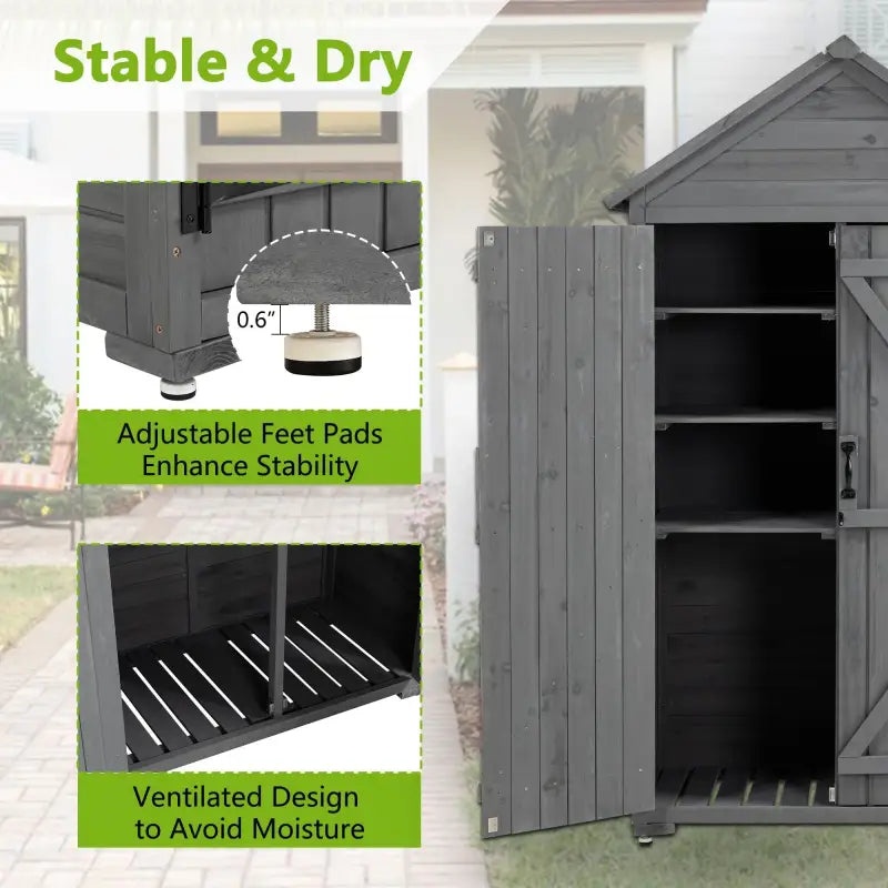 Backyard Raise & Grow outdoor storage cabinet for garden with adjustable feet pads and ventilated design