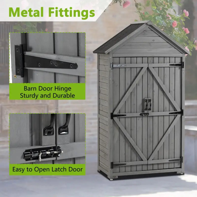 Backyard Raise & Grow Outdoor Storage Cabinet for Garden with durable metal fittings and barn door design