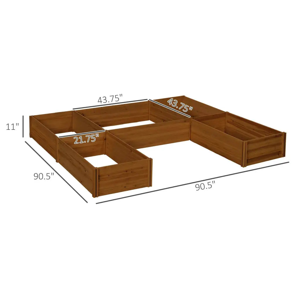 Raised Garden Bed, Set of 5 Large Wooden Box Planters for Outdoor Plants, Vegetables, Flowers, Herbs, 7.5x7.5x1ft, Brown | BRG - BRG | Backyard Raise & Grow - customizable garden layout, fir wood raised bed, garden bed kit, modular raised beds, open bottom garden bed, outdoor garden boxes, raised planter boxes, set of 5 planters, vegetable planters, wooden garden bed