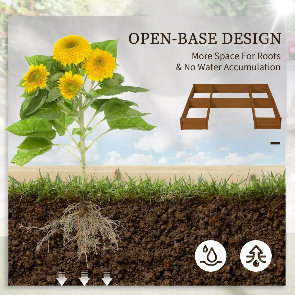 Raised Garden Bed, Set of 5 Large Wooden Box Planters for Outdoor Plants, Vegetables, Flowers, Herbs, 7.5x7.5x1ft, Brown | BRG - BRG | Backyard Raise & Grow - customizable garden layout, fir wood raised bed, garden bed kit, modular raised beds, open bottom garden bed, outdoor garden boxes, raised planter boxes, set of 5 planters, vegetable planters, wooden garden bed