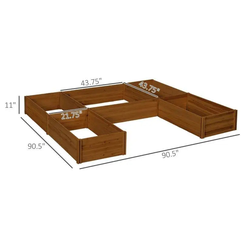 Raised Garden Bed, Set of 5 Large Wooden Box Planters for Outdoor Plants, Vegetables, Flowers, Herbs, 7.5x7.5x1ft, Brown | BRG - BRG | Backyard Raise & Grow - customizable garden layout, fir wood raised bed, garden bed kit, modular raised beds, open bottom garden bed, outdoor garden boxes, raised planter boxes, set of 5 planters, vegetable planters, wooden garden bed