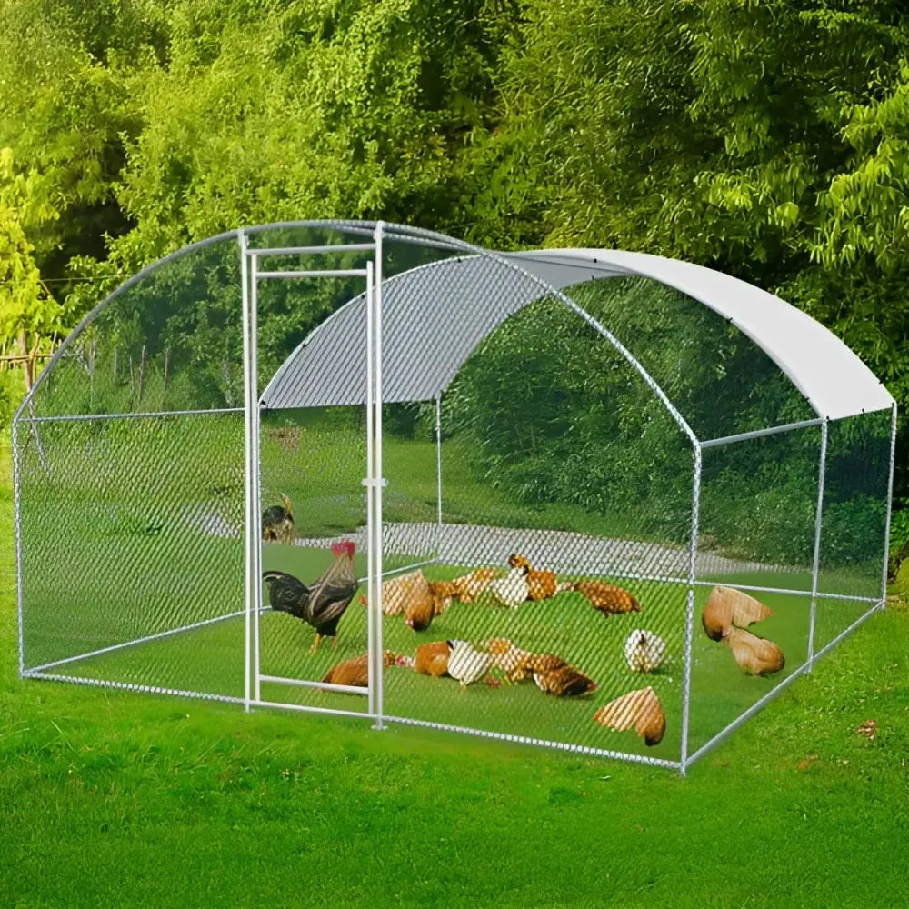 10 x 10 ft Large Metal Chicken Coop Walk-in Poultry Cage Chicken Hen Run House with Waterproof Cover Rabbits Cats Dogs