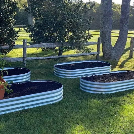 2 Pack Land Guard Zincized Raised Garden Bed Sets, Zincized Planting Garden Boxes Outdoor, Oval Large Metal Vegetable | BRG - BRG | Backyard Raise & Grow - flower box, galvanized planter, metal garden box, outdoor garden bed, oval garden bed, raised garden beds, vegetable planter, zincized planter