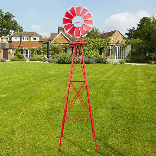 8ft Green Iron Garden Windmill with Weathervane – Outdoor Decorative Spinner, 4-Leg Vertical Yard Ornament | BRG - BRG | Backyard Raise & Grow - 8ft windmill, decorative yard spinner, farmhouse decor, garden windmill, green windmill, iron windmill, outdoor windmill, vertical garden decor, weathervane