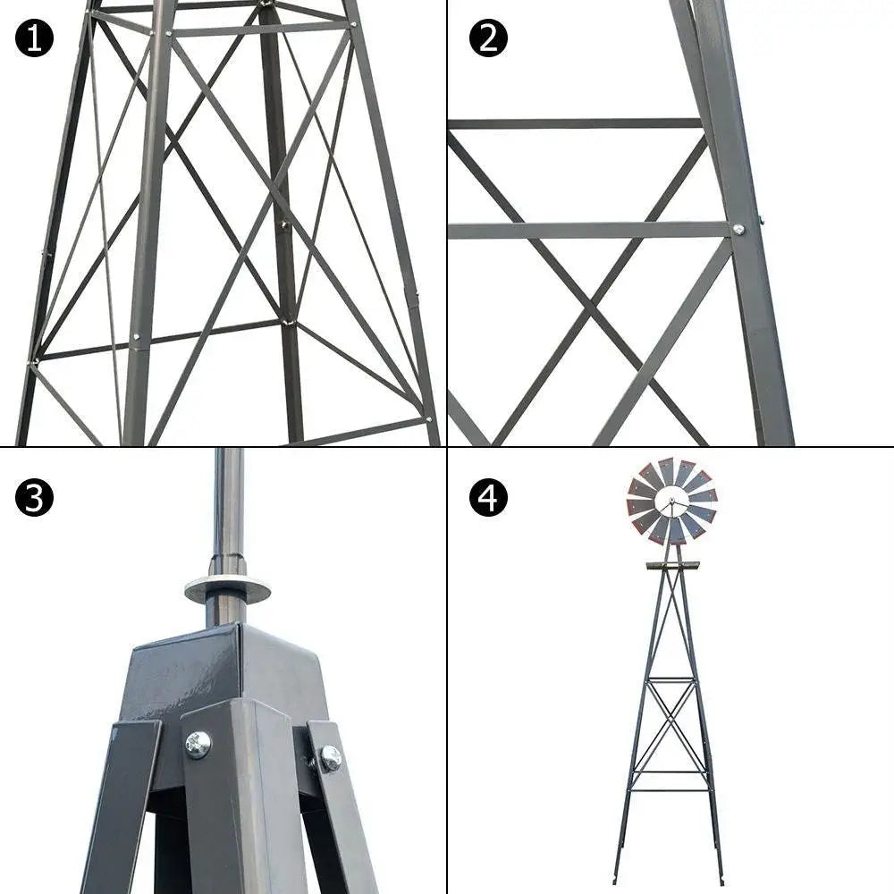8ft Green Iron Garden Windmill with Weathervane – Outdoor Decorative Spinner, 4-Leg Vertical Yard Ornament | BRG - BRG | Backyard Raise & Grow - 8ft windmill, decorative yard spinner, farmhouse decor, garden windmill, green windmill, iron windmill, outdoor windmill, vertical garden decor, weathervane