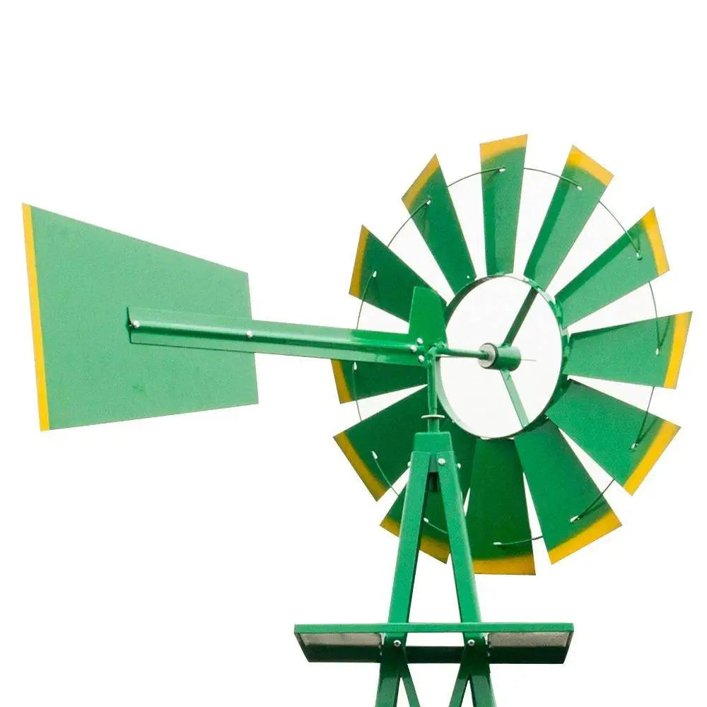 8ft Green Iron Garden Windmill with Weathervane – Outdoor Decorative Spinner, 4-Leg Vertical Yard Ornament | BRG - BRG | Backyard Raise & Grow - 8ft windmill, decorative yard spinner, farmhouse decor, garden windmill, green windmill, iron windmill, outdoor windmill, vertical garden decor, weathervane