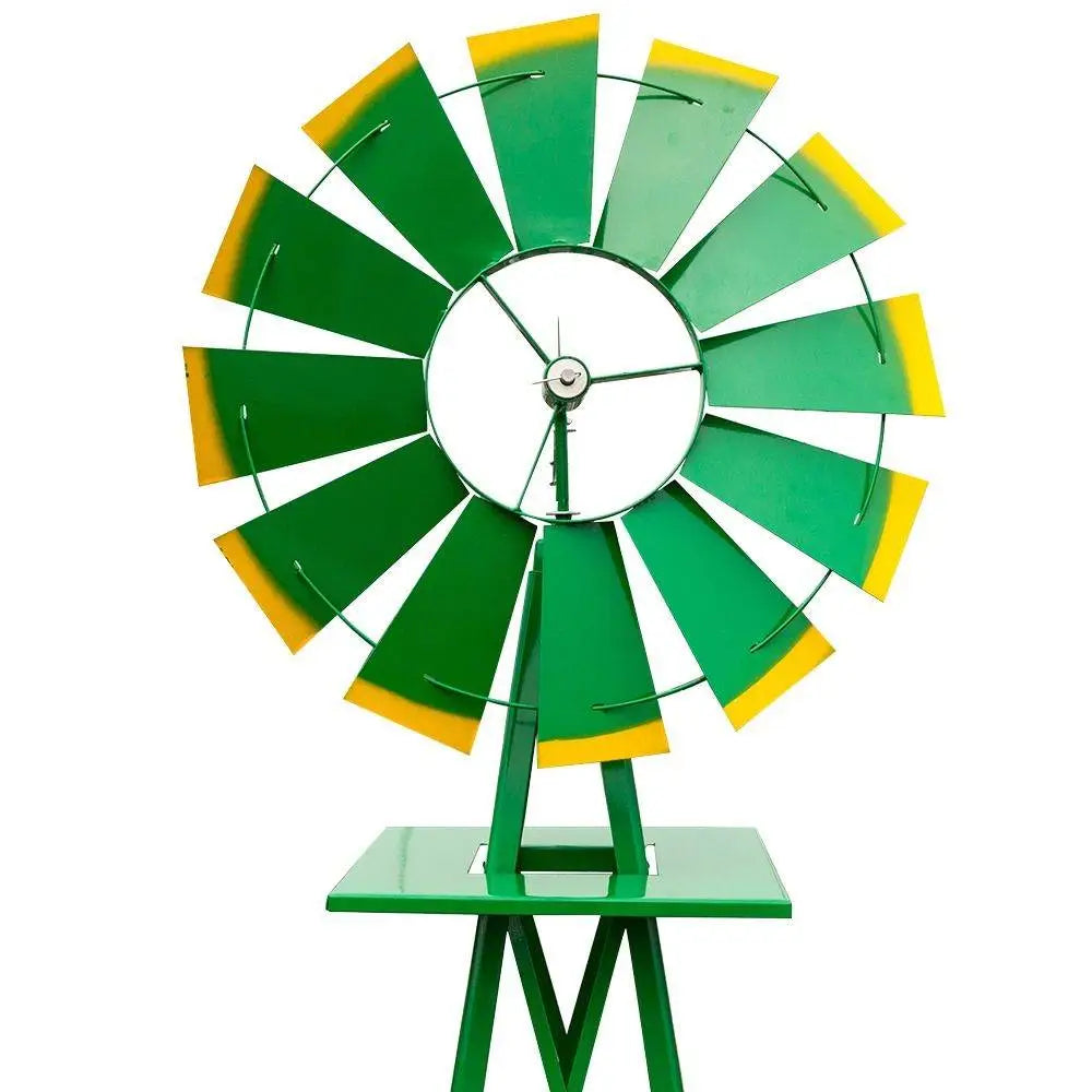 8ft Green Iron Garden Windmill with Weathervane – Outdoor Decorative Spinner, 4-Leg Vertical Yard Ornament | BRG - BRG | Backyard Raise & Grow - 8ft windmill, decorative yard spinner, farmhouse decor, garden windmill, green windmill, iron windmill, outdoor windmill, vertical garden decor, weathervane