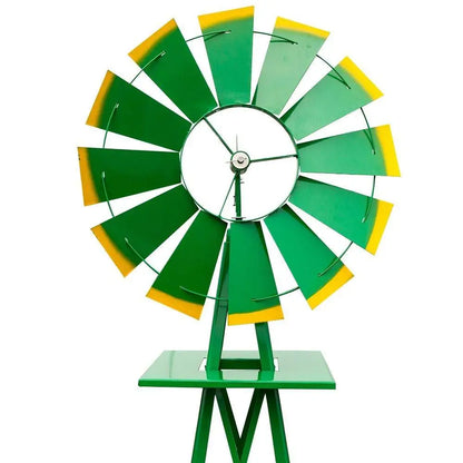 8ft Green Iron Garden Windmill with Weathervane – Outdoor Decorative Spinner, 4-Leg Vertical Yard Ornament | BRG - BRG | Backyard Raise & Grow - 8ft windmill, decorative yard spinner, farmhouse decor, garden windmill, green windmill, iron windmill, outdoor windmill, vertical garden decor, weathervane