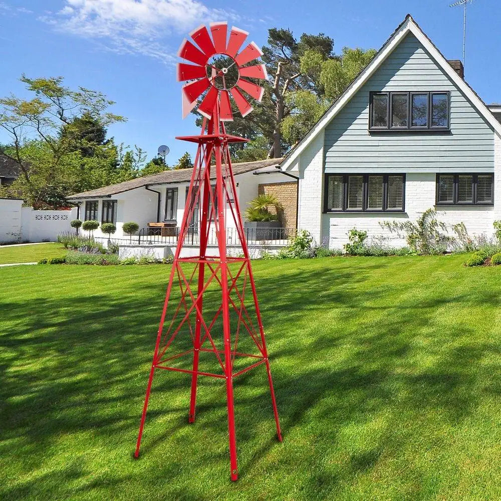 8ft Green Iron Garden Windmill with Weathervane – Outdoor Decorative Spinner, 4-Leg Vertical Yard Ornament | BRG - BRG | Backyard Raise & Grow - 8ft windmill, decorative yard spinner, farmhouse decor, garden windmill, green windmill, iron windmill, outdoor windmill, vertical garden decor, weathervane