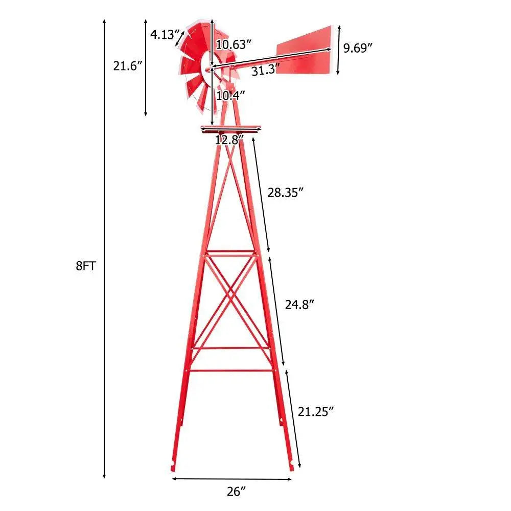 8ft Green Iron Garden Windmill with Weathervane – Outdoor Decorative Spinner, 4-Leg Vertical Yard Ornament | BRG - BRG | Backyard Raise & Grow - 8ft windmill, decorative yard spinner, farmhouse decor, garden windmill, green windmill, iron windmill, outdoor windmill, vertical garden decor, weathervane