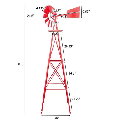 8ft Green Iron Garden Windmill with Weathervane – Outdoor Decorative Spinner, 4-Leg Vertical Yard Ornament | BRG - BRG | Backyard Raise & Grow - 8ft windmill, decorative yard spinner, farmhouse decor, garden windmill, green windmill, iron windmill, outdoor windmill, vertical garden decor, weathervane