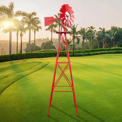 8ft Green Iron Garden Windmill with Weathervane – Outdoor Decorative Spinner, 4-Leg Vertical Yard Ornament | BRG - BRG | Backyard Raise & Grow - 8ft windmill, decorative yard spinner, farmhouse decor, garden windmill, green windmill, iron windmill, outdoor windmill, vertical garden decor, weathervane