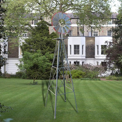 8ft Green Iron Garden Windmill with Weathervane – Outdoor Decorative Spinner, 4-Leg Vertical Yard Ornament | BRG - BRG | Backyard Raise & Grow - 8ft windmill, decorative yard spinner, farmhouse decor, garden windmill, green windmill, iron windmill, outdoor windmill, vertical garden decor, weathervane