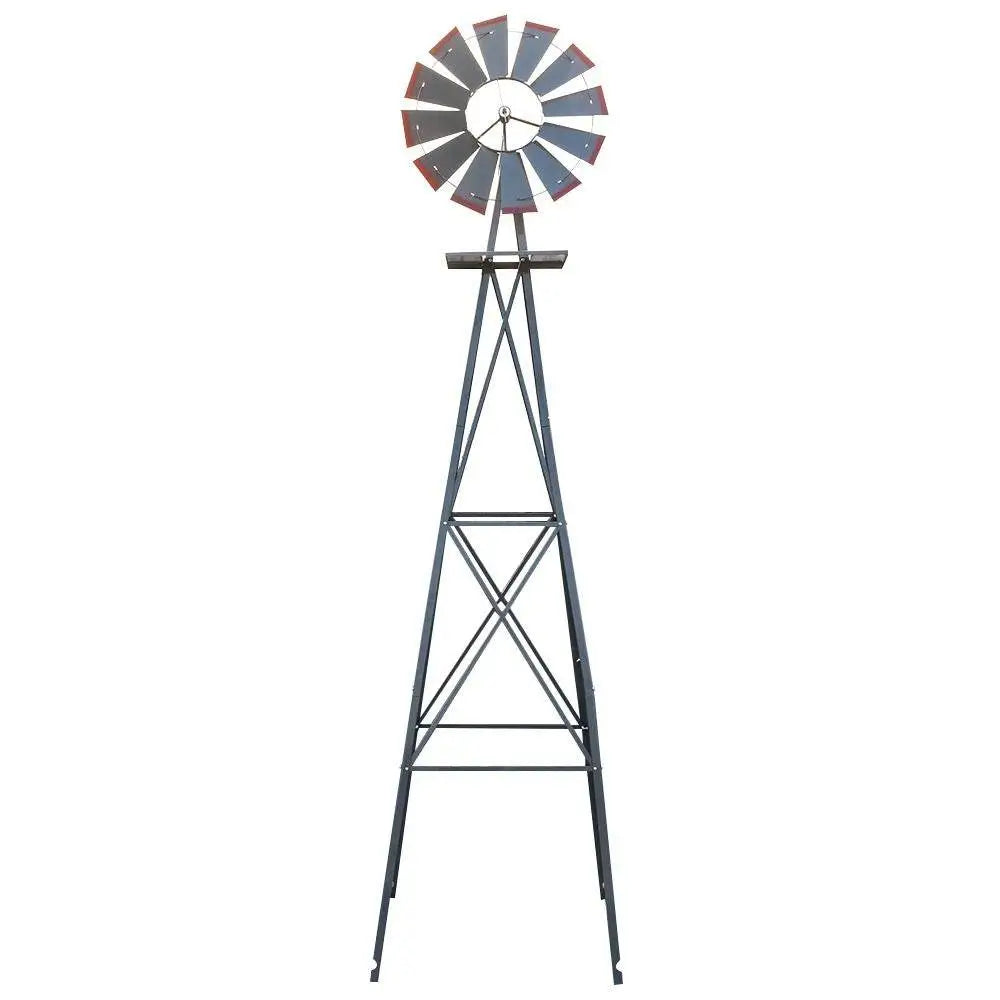 8ft Green Iron Garden Windmill with Weathervane – Outdoor Decorative Spinner, 4-Leg Vertical Yard Ornament | BRG - BRG | Backyard Raise & Grow - 8ft windmill, decorative yard spinner, farmhouse decor, garden windmill, green windmill, iron windmill, outdoor windmill, vertical garden decor, weathervane