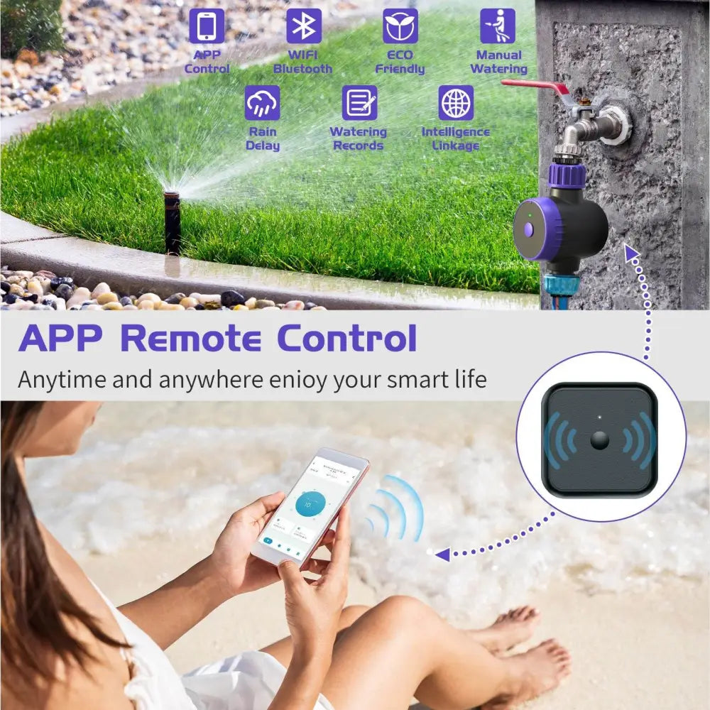 Bluetooth Sprinkler Timer, WiFi Smart Irrigation Water Timer, Wireless Remote APP & Voice Control, Rain Delay/ Manual/ Automatic Watering System, Watering Hose Timer for Yard Garden Lawn Watering - BRG | Backyard Raise & Grow - 