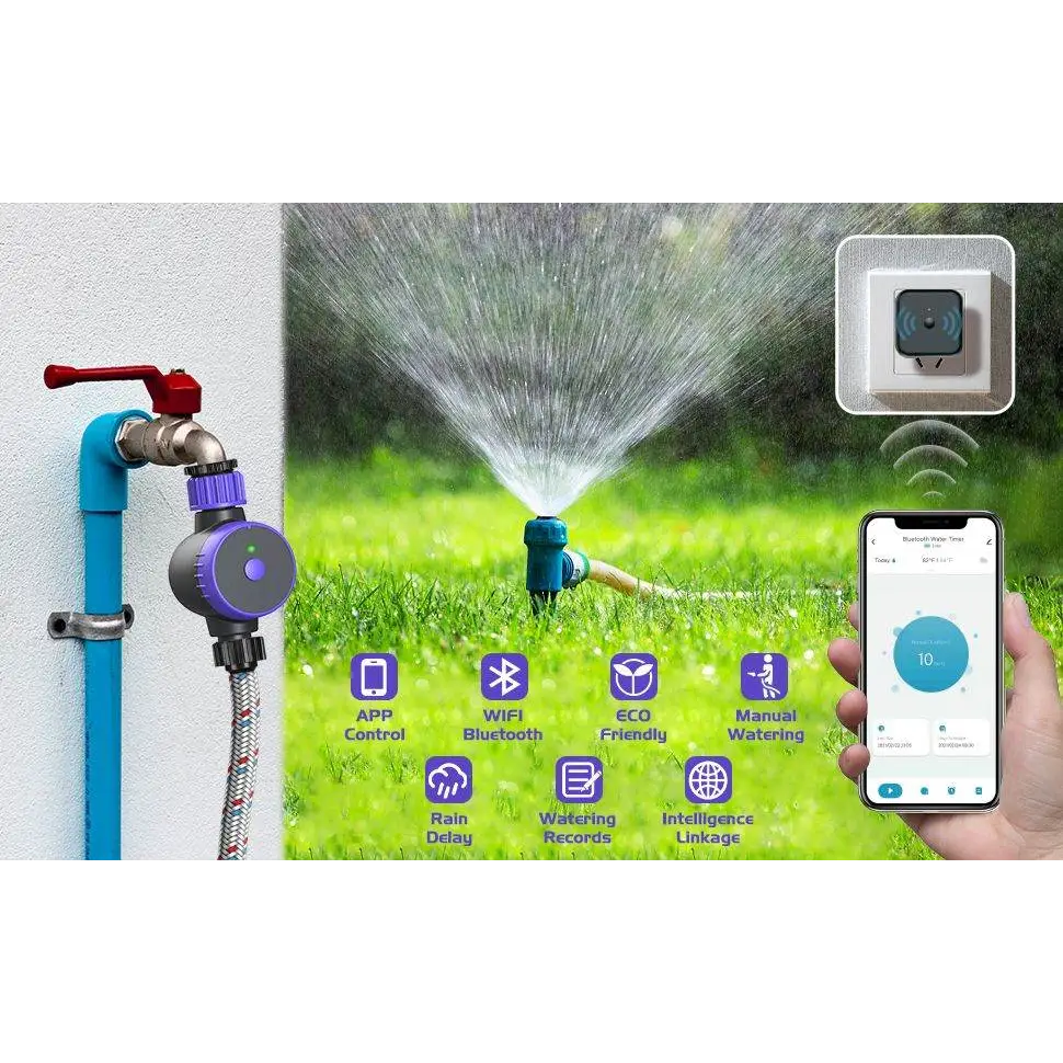 Bluetooth Sprinkler Timer, WiFi Smart Irrigation Water Timer, Wireless Remote APP & Voice Control, Rain Delay/ Manual/ Automatic Watering System, Watering Hose Timer for Yard Garden Lawn Watering - BRG | Backyard Raise & Grow - 