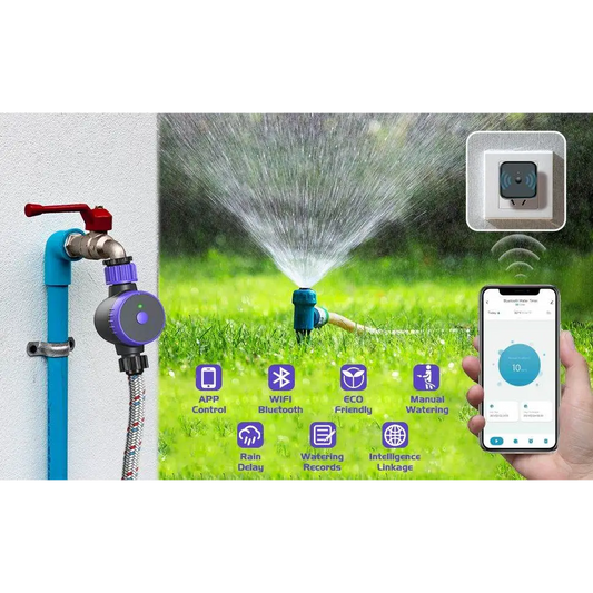 Bluetooth Sprinkler Timer, WiFi Smart Irrigation Water Timer, Wireless Remote APP & Voice Control, Rain Delay/ Manual/ Automatic Watering System, Watering Hose Timer for Yard Garden Lawn Watering - BRG | Backyard Raise & Grow - 