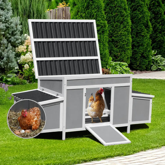 Weatherproof Wood Chicken Coop with Nesting Boxes, Indoor Outdoor, Gray - BRG | Backyard Raise & Grow - 