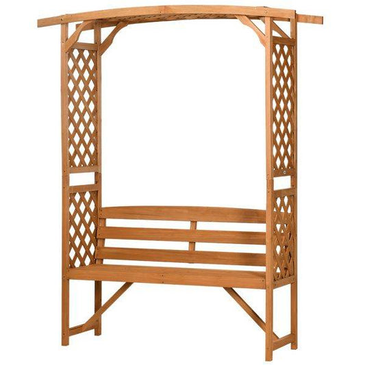 BRG – Outdoor Arbor Arch Garden Bench with Pergola Trellis Top for Vines, Hanging Plants, Weddings & Backyard Décor - BRG | Backyard Raise & Grow - arbor garden bench, backyard furniture, easy assembly bench, fir wood bench, garden seating, hanging plant bench, outdoor bench, pergola bench, trellis bench, wedding garden decor