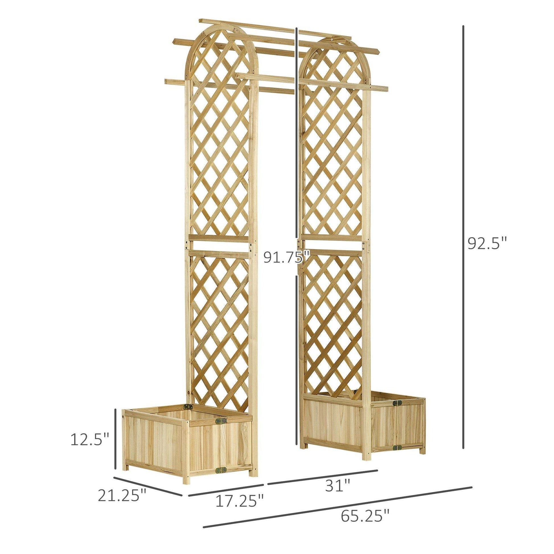 7.5' Wooden Wedding Arch with Built-In Planters for Garden, Vines, Balloons or Event Backdrop | BRG - BRG | Backyard Raise & Grow - balloon stand, event arch frame, floral trellis, garden arbor, natural wood garden arch, outdoor arch with planters, rustic wedding decor, wedding backdrop, wooden arch