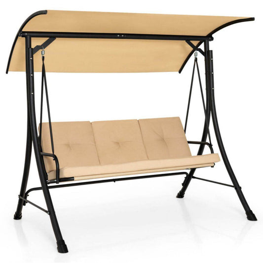 3-Seat Outdoor Porch Swing with Adjustable Canopy and Cushions – Heavy-Duty Steel Frame, 800 lb Capacity | BRG - BRG | Backyard Raise & Grow - 3-person swing, canopy swing, cushioned swing, garden swing, outdoor seating, patio swing, porch swing, steel frame swing