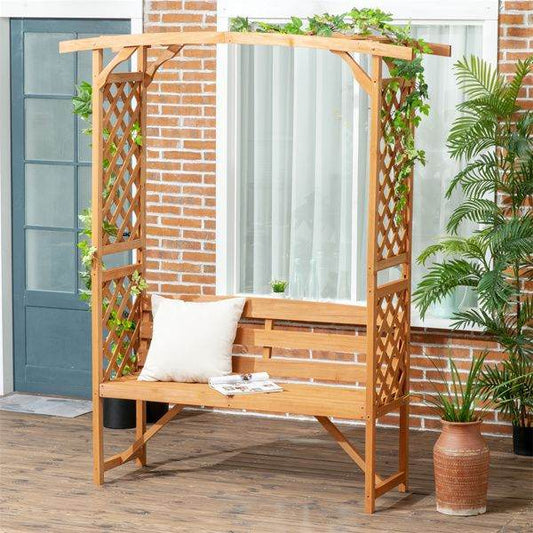 BRG – Outdoor Arbor Arch Garden Bench with Pergola Trellis Top for Vines, Hanging Plants, Weddings & Backyard Décor - BRG | Backyard Raise & Grow - arbor garden bench, backyard furniture, easy assembly bench, fir wood bench, garden seating, hanging plant bench, outdoor bench, pergola bench, trellis bench, wedding garden decor