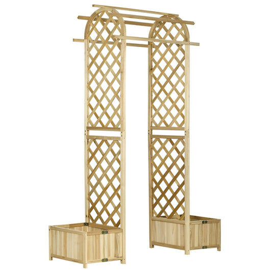 7.5' Wooden Wedding Arch with Built-In Planters for Garden, Vines, Balloons or Event Backdrop | BRG - BRG | Backyard Raise & Grow - balloon stand, event arch frame, floral trellis, garden arbor, natural wood garden arch, outdoor arch with planters, rustic wedding decor, wedding backdrop, wooden arch