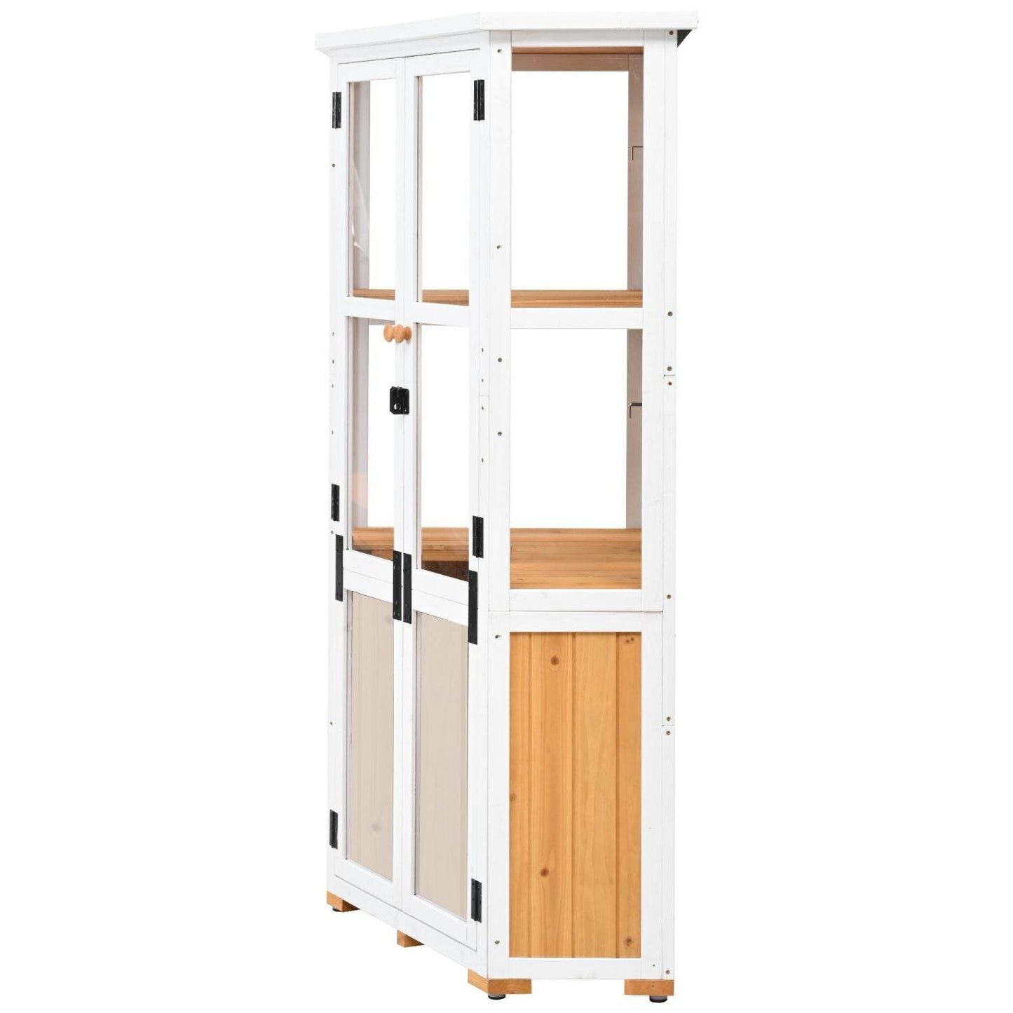 TOPMAX 63'' Garden Wood Storage Cabinet – Outdoor Mini Greenhouse Shed with Waterproof Roof, Lockable Doors & Adjustable Shelves | BRG - BRG | Backyard Raise & Grow - backyard greenhouse, cold frame shed, fir wood greenhouse, garden storage shed, mini greenhouse, outdoor storage cabinet, patio tool organizer, TOPMAX shed, waterproof garden shed, wood tool cabinet