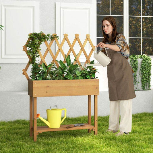 Wooden Raised Garden Bed Mobile Elevated Planter Box with Trellis, Bottom Shelf & Lockable Wheels | BRG - BRG | Backyard Raise & Grow - elevated garden box, fir wood planter, garden bed with storage shelf, mobile garden bed, outdoor garden bed with wheels, patio garden planter, raised planter box, trellis vegetable planter, vertical garden box, wooden trellis planter
