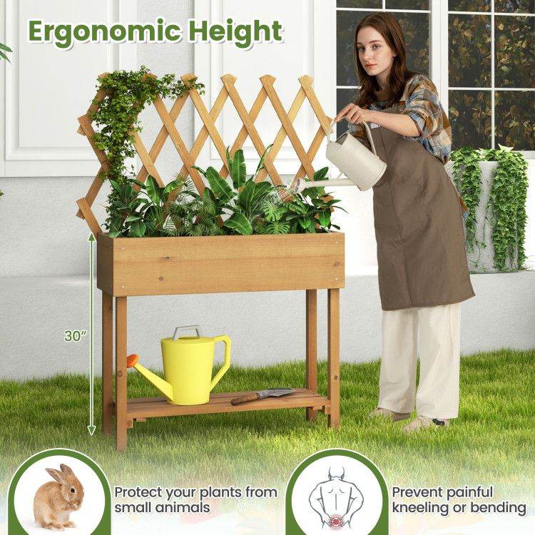 Wooden Raised Garden Bed Mobile Elevated Planter Box with Trellis, Bottom Shelf & Lockable Wheels | BRG - BRG | Backyard Raise & Grow - elevated garden box, fir wood planter, garden bed with storage shelf, mobile garden bed, outdoor garden bed with wheels, patio garden planter, raised planter box, trellis vegetable planter, vertical garden box, wooden trellis planter