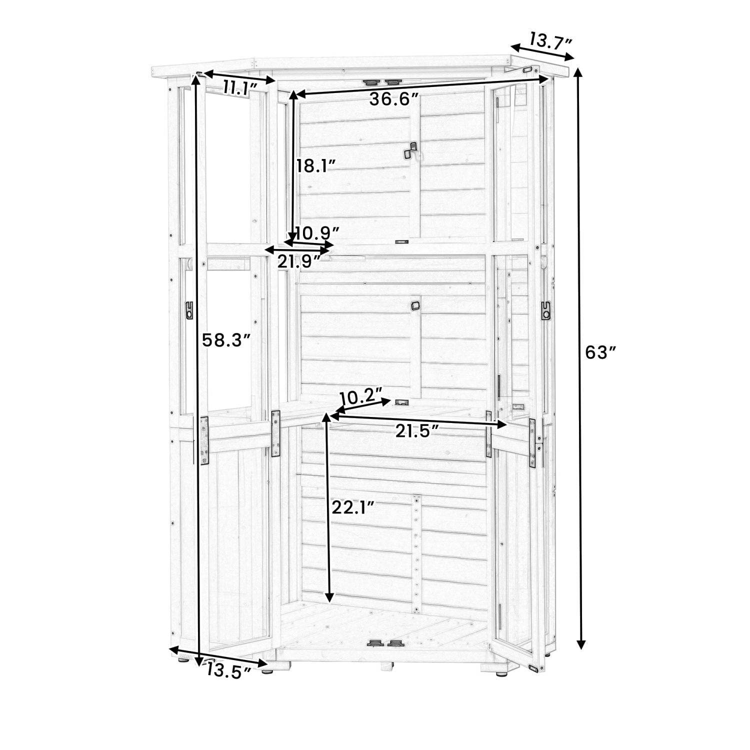 TOPMAX 63'' Garden Wood Storage Cabinet – Outdoor Mini Greenhouse Shed with Waterproof Roof, Lockable Doors & Adjustable Shelves | BRG - BRG | Backyard Raise & Grow - backyard greenhouse, cold frame shed, fir wood greenhouse, garden storage shed, mini greenhouse, outdoor storage cabinet, patio tool organizer, TOPMAX shed, waterproof garden shed, wood tool cabinet