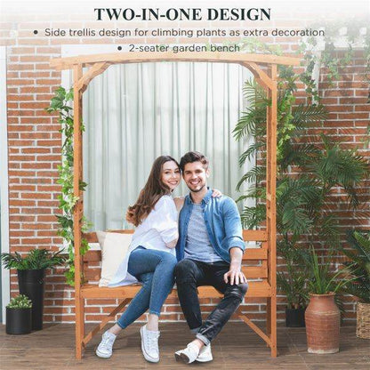 BRG – Outdoor Arbor Arch Garden Bench with Pergola Trellis Top for Vines, Hanging Plants, Weddings & Backyard Décor - BRG | Backyard Raise & Grow - arbor garden bench, backyard furniture, easy assembly bench, fir wood bench, garden seating, hanging plant bench, outdoor bench, pergola bench, trellis bench, wedding garden decor