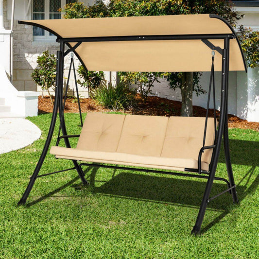 3-Seat Outdoor Porch Swing with Adjustable Canopy and Cushions – Heavy-Duty Steel Frame, 800 lb Capacity | BRG - BRG | Backyard Raise & Grow - 3-person swing, canopy swing, cushioned swing, garden swing, outdoor seating, patio swing, porch swing, steel frame swing