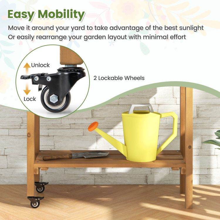 Wooden Raised Garden Bed Mobile Elevated Planter Box with Trellis, Bottom Shelf & Lockable Wheels | BRG - BRG | Backyard Raise & Grow - elevated garden box, fir wood planter, garden bed with storage shelf, mobile garden bed, outdoor garden bed with wheels, patio garden planter, raised planter box, trellis vegetable planter, vertical garden box, wooden trellis planter
