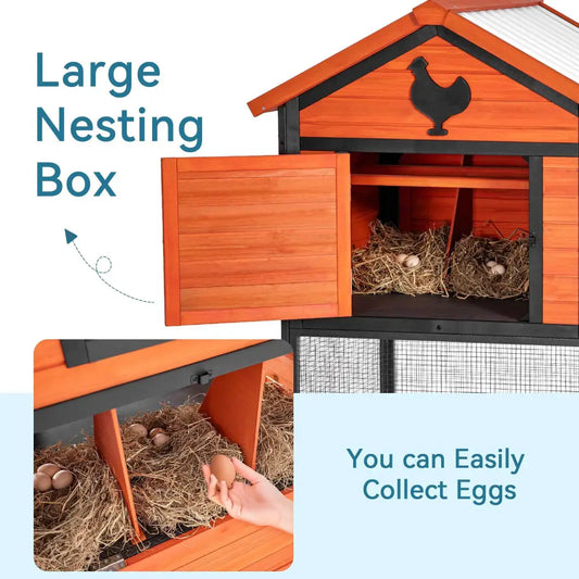 Durable Wood and Iron Chicken Coop with Runway and Waterproof Roof, Built-in Nesting Box, Holds 5–7 Chickens| BRG - BRG | Backyard Raise & Grow - 5-7 chicken house, backyard chicken run, chicken coop, durable chicken enclosure, metal and wood chicken coop, nesting box, outdoor poultry house, predator-proof coop, PVC roof coop, waterproof chicken coop