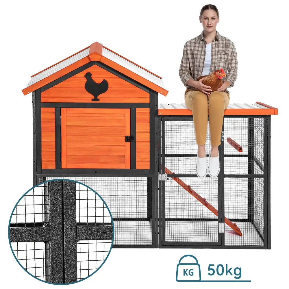 Durable Wood and Iron Chicken Coop with Runway and Waterproof Roof, Built-in Nesting Box, Holds 5–7 Chickens| BRG - BRG | Backyard Raise & Grow - 5-7 chicken house, backyard chicken run, chicken coop, durable chicken enclosure, metal and wood chicken coop, nesting box, outdoor poultry house, predator-proof coop, PVC roof coop, waterproof chicken coop