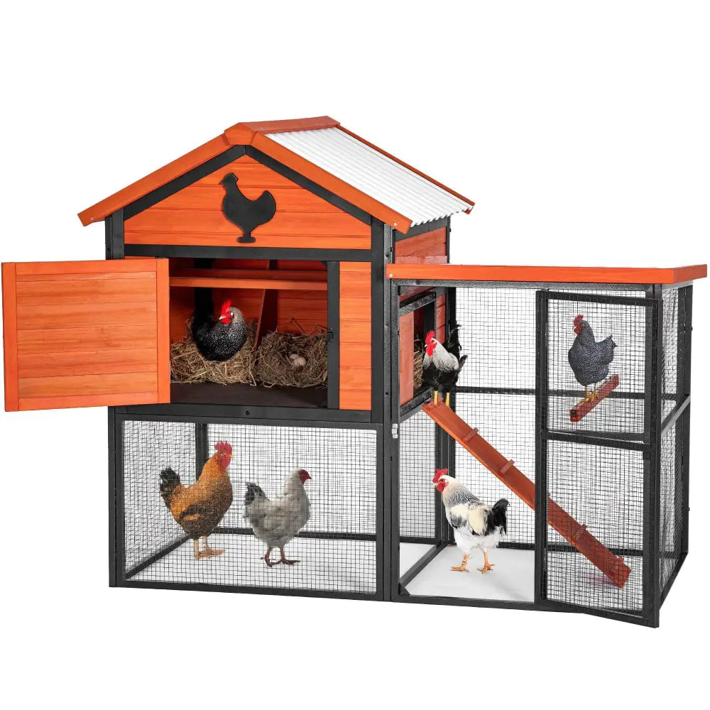 Durable Wood and Iron Chicken Coop with Runway and Waterproof Roof, Built-in Nesting Box, Holds 5–7 Chickens| BRG - BRG | Backyard Raise & Grow - 5-7 chicken house, backyard chicken run, chicken coop, durable chicken enclosure, metal and wood chicken coop, nesting box, outdoor poultry house, predator-proof coop, PVC roof coop, waterproof chicken coop