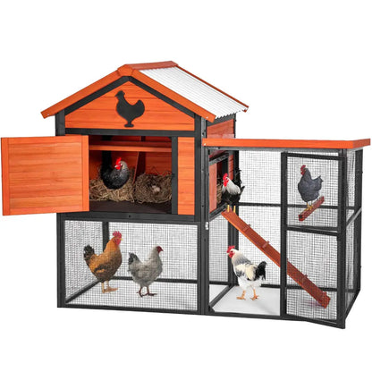 Durable Wood and Iron Chicken Coop with Runway and Waterproof Roof, Built-in Nesting Box, Holds 5–7 Chickens| BRG - BRG | Backyard Raise & Grow - 5-7 chicken house, backyard chicken run, chicken coop, durable chicken enclosure, metal and wood chicken coop, nesting box, outdoor poultry house, predator-proof coop, PVC roof coop, waterproof chicken coop