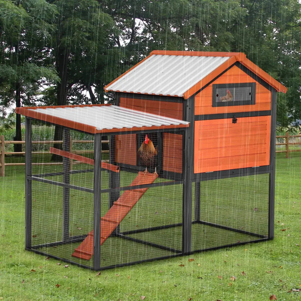 Durable Wood and Iron Chicken Coop with Runway and Waterproof Roof, Built-in Nesting Box, Holds 5–7 Chickens| BRG - BRG | Backyard Raise & Grow - 5-7 chicken house, backyard chicken run, chicken coop, durable chicken enclosure, metal and wood chicken coop, nesting box, outdoor poultry house, predator-proof coop, PVC roof coop, waterproof chicken coop