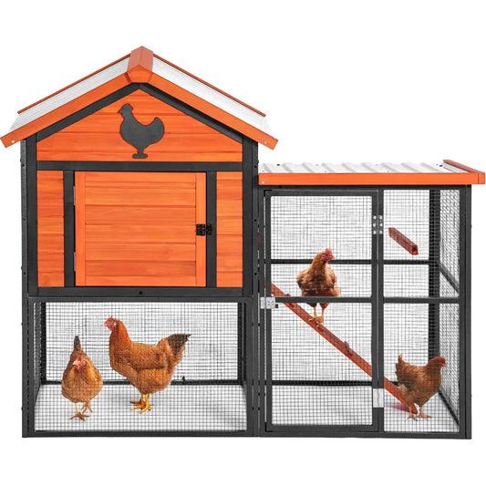 Durable Wood and Iron Chicken Coop with Runway and Waterproof Roof, Built-in Nesting Box, Holds 5–7 Chickens| BRG - BRG | Backyard Raise & Grow - 5-7 chicken house, backyard chicken run, chicken coop, durable chicken enclosure, metal and wood chicken coop, nesting box, outdoor poultry house, predator-proof coop, PVC roof coop, waterproof chicken coop