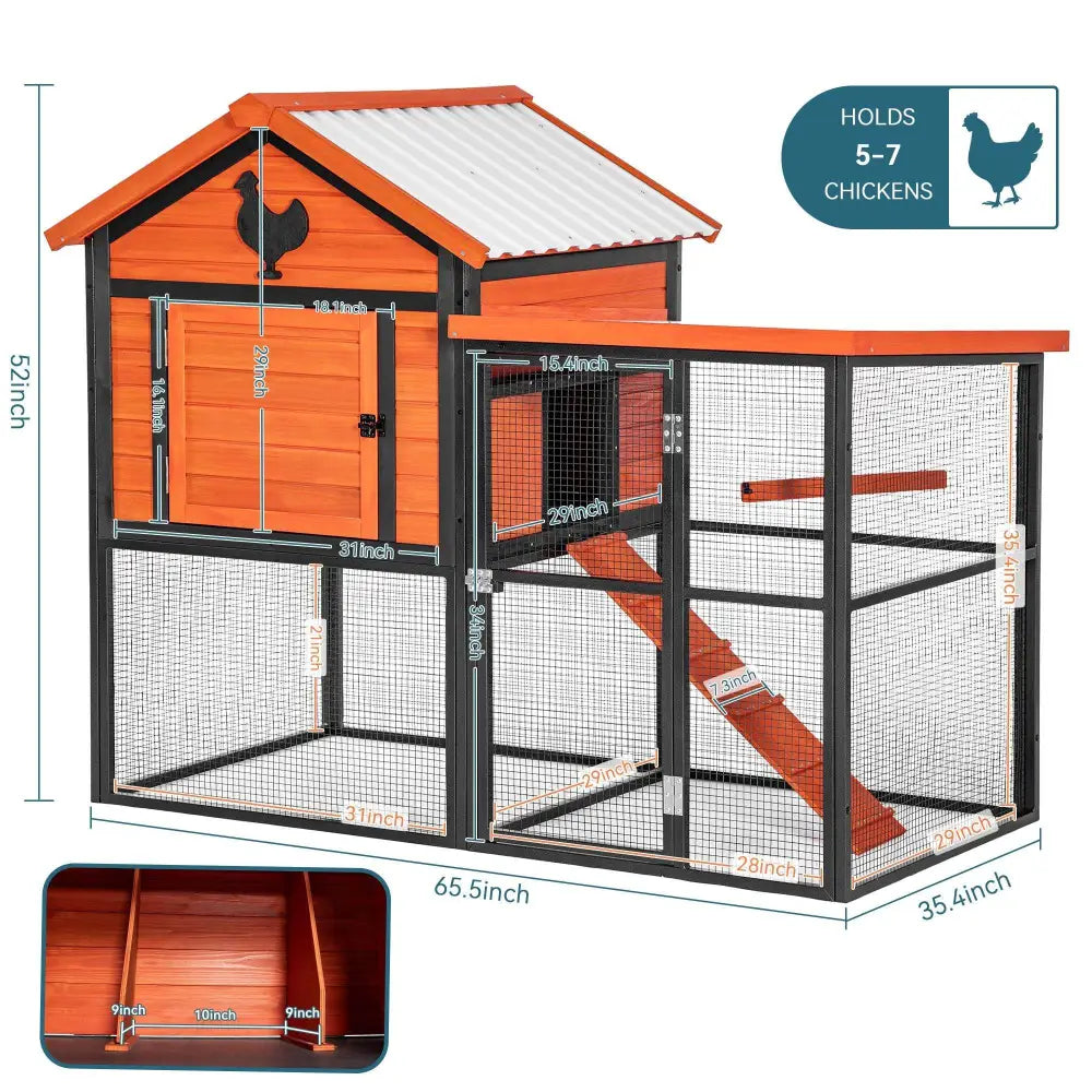 Durable Wood and Iron Chicken Coop with Runway and Waterproof Roof, Built-in Nesting Box, Holds 5–7 Chickens| BRG - BRG | Backyard Raise & Grow - 5-7 chicken house, backyard chicken run, chicken coop, durable chicken enclosure, metal and wood chicken coop, nesting box, outdoor poultry house, predator-proof coop, PVC roof coop, waterproof chicken coop