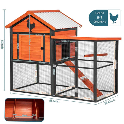 Durable Wood and Iron Chicken Coop with Runway and Waterproof Roof, Built-in Nesting Box, Holds 5–7 Chickens| BRG - BRG | Backyard Raise & Grow - 5-7 chicken house, backyard chicken run, chicken coop, durable chicken enclosure, metal and wood chicken coop, nesting box, outdoor poultry house, predator-proof coop, PVC roof coop, waterproof chicken coop