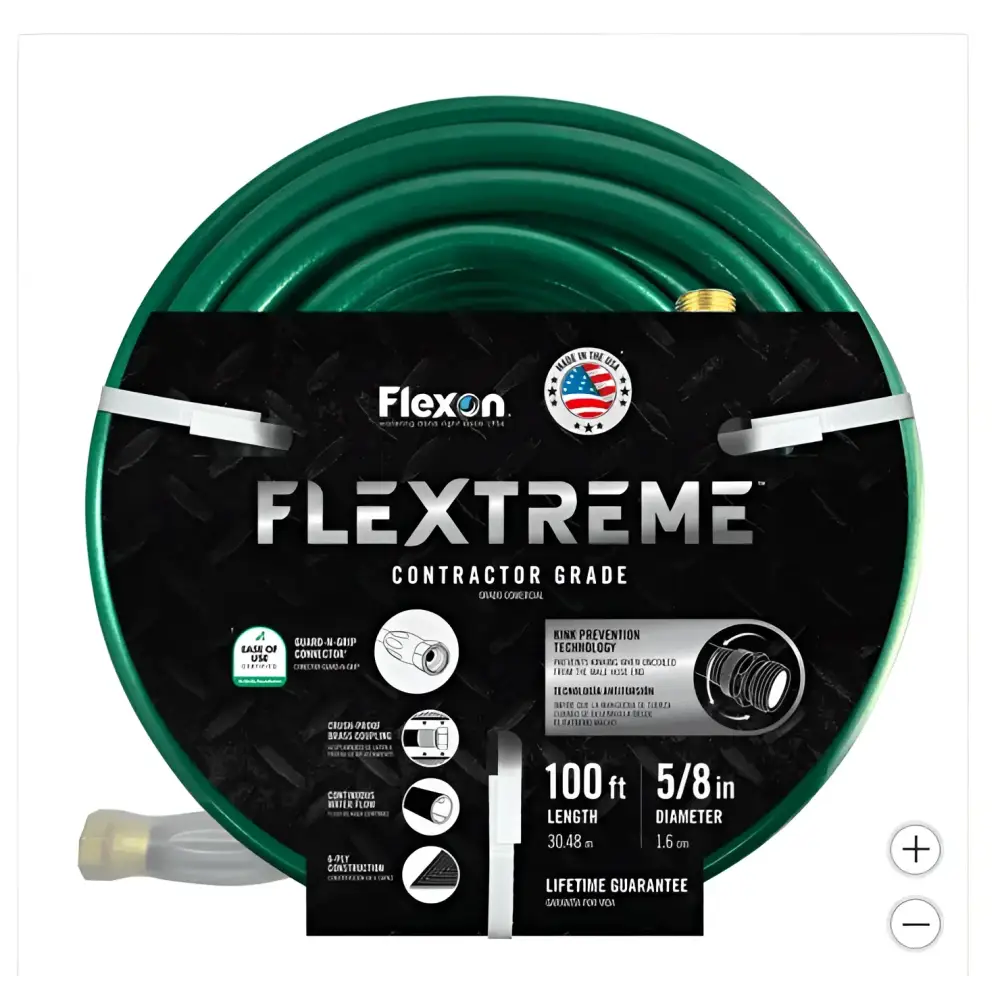 Flexon 5/8 in. x 100 ft. Contractor Grade Hose with Guard & Grip - BRG | Backyard Raise & Grow - 