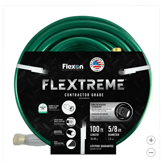 Flexon 5/8 in. x 100 ft. Contractor Grade Hose with Guard & Grip - BRG | Backyard Raise & Grow - 