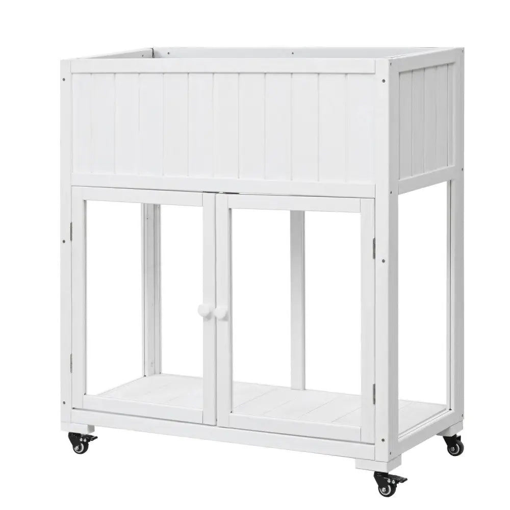 TOPMAX Patio 35.4''x17.7''x37.4'' Mini Wood Cold Frame, Compact 2 Doors Garden Greenhouse with Wheels, Raised Bed with Liner | BRG - BRG | Backyard Raise & Grow - balcony garden, cold frame, compact greenhouse, fir wood greenhouse, mini greenhouse, patio cold frame, raised garden bed, wheeled planter
