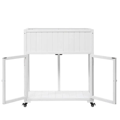 TOPMAX Patio 35.4''x17.7''x37.4'' Mini Wood Cold Frame, Compact 2 Doors Garden Greenhouse with Wheels, Raised Bed with Liner | BRG - BRG | Backyard Raise & Grow - balcony garden, cold frame, compact greenhouse, fir wood greenhouse, mini greenhouse, patio cold frame, raised garden bed, wheeled planter