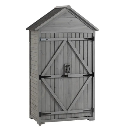 Backyard Raise & Grow outdoor storage cabinet for garden with double doors and stylish roof design